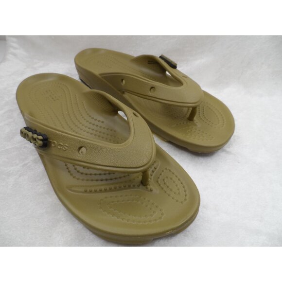 Crocs Classic Iconic Comfort All-Terrain Flip Flops Olive Green Womens Size 6 - Picture 1 of 6
